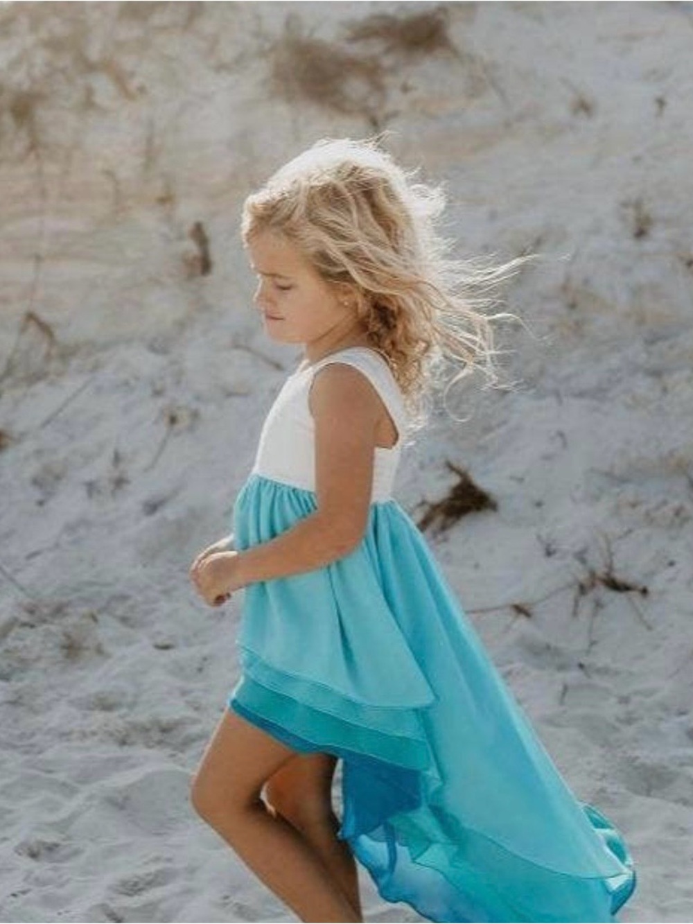 Oopsie Daisy Girls' White & Teal High-Low Summer Dress